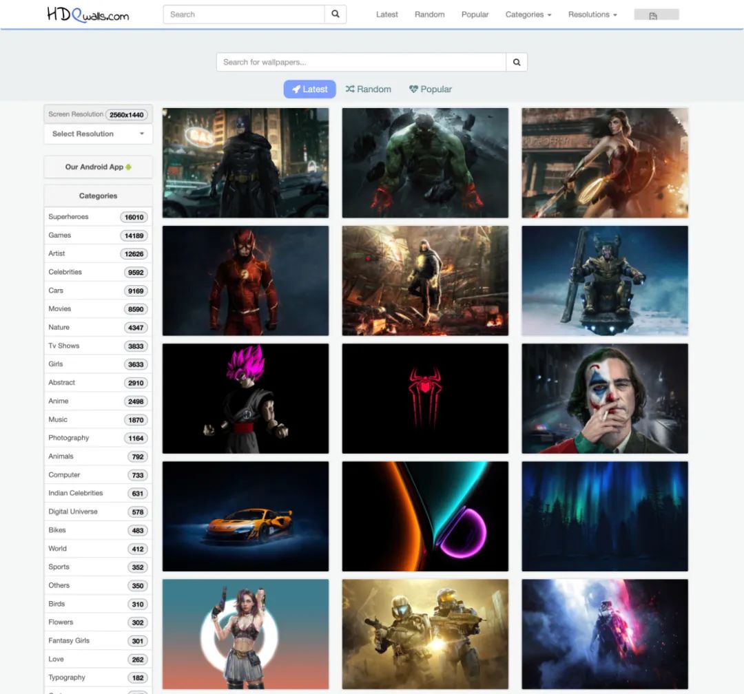 hdqwalls.com，内置超多4K/8K高质量壁纸，这个国外网站还有APP端！