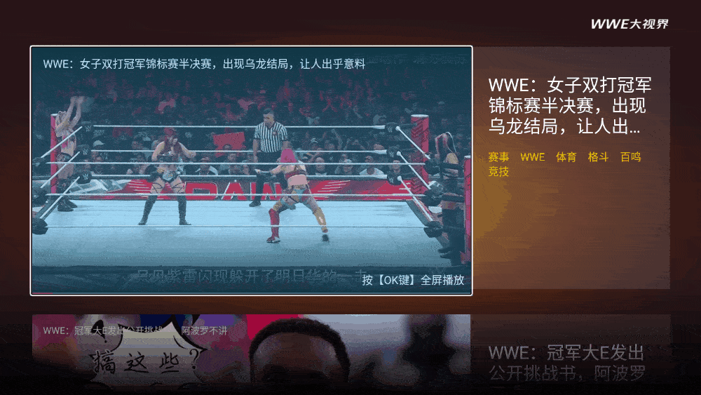 wwe大视界TV版，专看WWE各类高光短片以及解说的电视应用！-i3综合社区